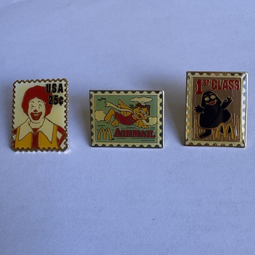 Vintage McDonald's Stamp Pins Lot Ronald McDonald Airmail USA 25c